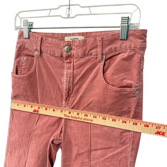 Isabel Marant 4 Anyree Pink VELVET $258 High Rise Pants Crop Flare Leg Jeans 36 - Picture 9 of 14